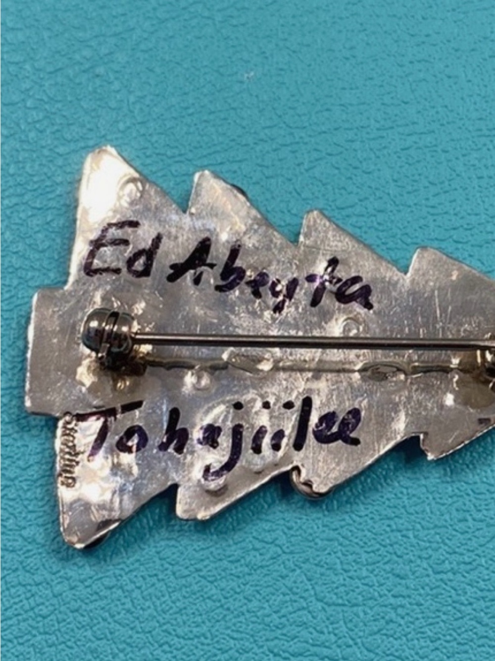Navajo Sterling Christmas Tree Pin with Turquoise - Picture 2 of 3